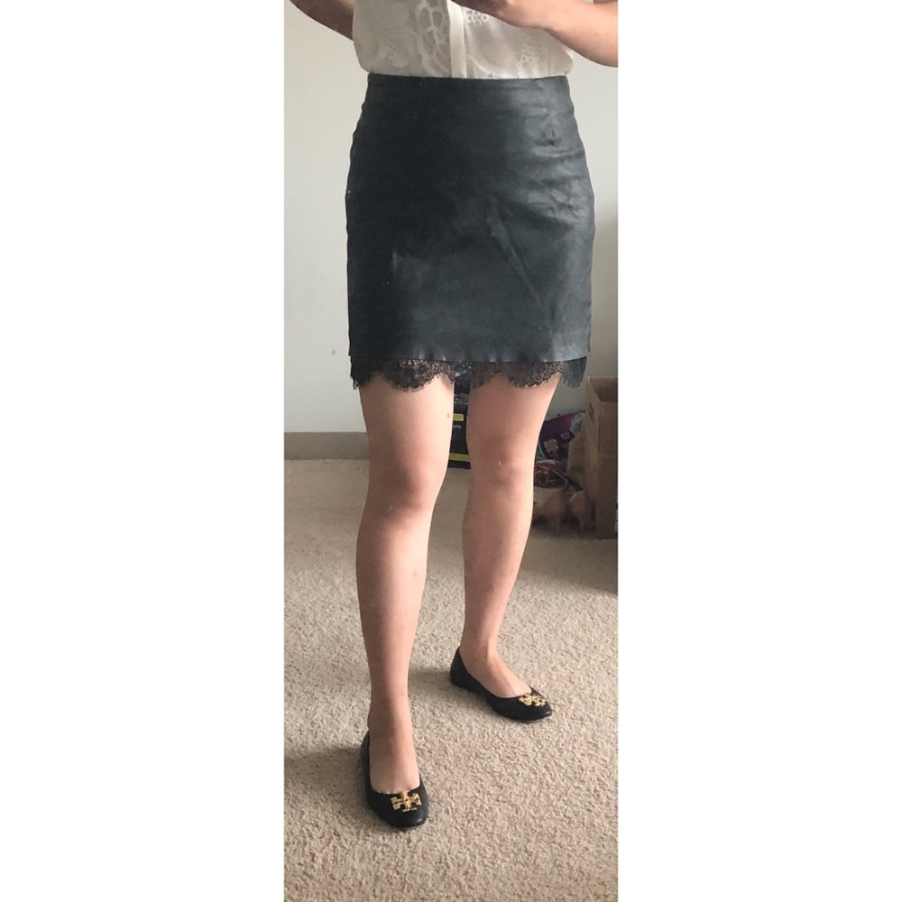 H&M Faux Leather Skirt with Lace Detail